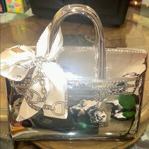 Elegant Silver Handbag Piggy Bank W Twilly